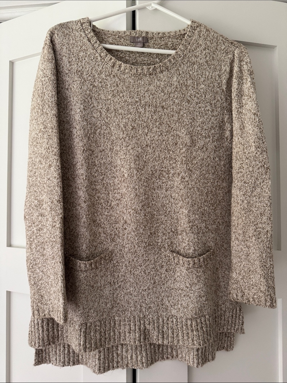 J. Jill Marled Taupe Crewneck Sweater with Front Pockets